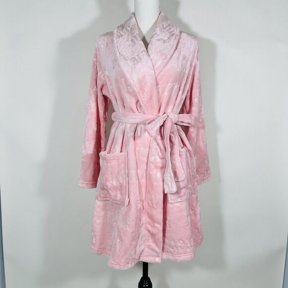 Juicy Couture Light Pink Embossed Logo Belted Plush Robe Size S/M NWT - Picture 2 of 8